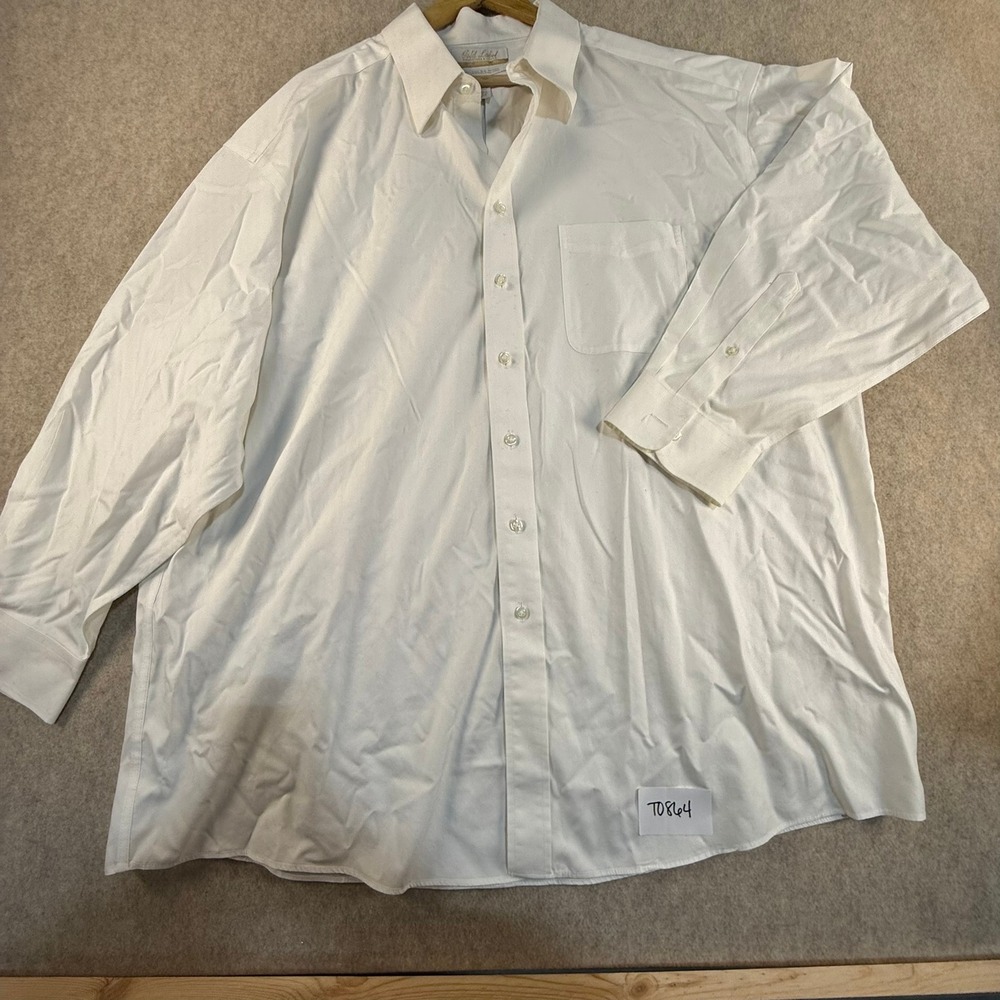 Roundtree & Yorke Gold Label Mens White Non-Iron Cotton Dress Shirt 18.5 34 Big